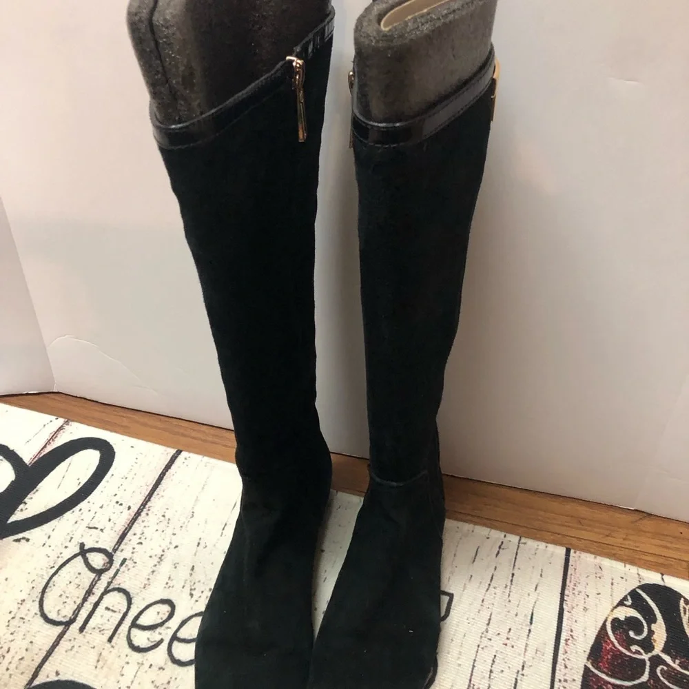 Tory Burch Black Suede and Patent Leather Knee High Boots Size 7.5